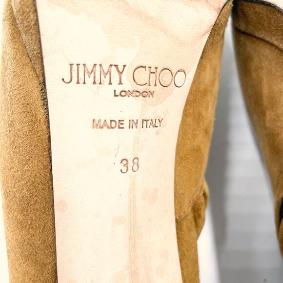 Jimmy Choo Lindsey Booties Suede Ankle Tan Stiletto Heels Pointed Toe Sz 38 / 8 - Picture 10 of 12
